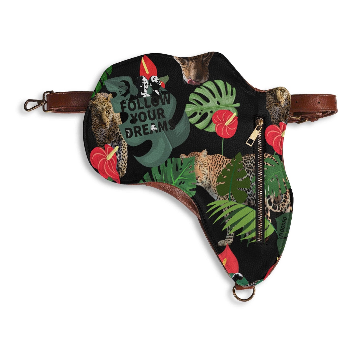 Follow Your Dreams Leather Africa Map Bag