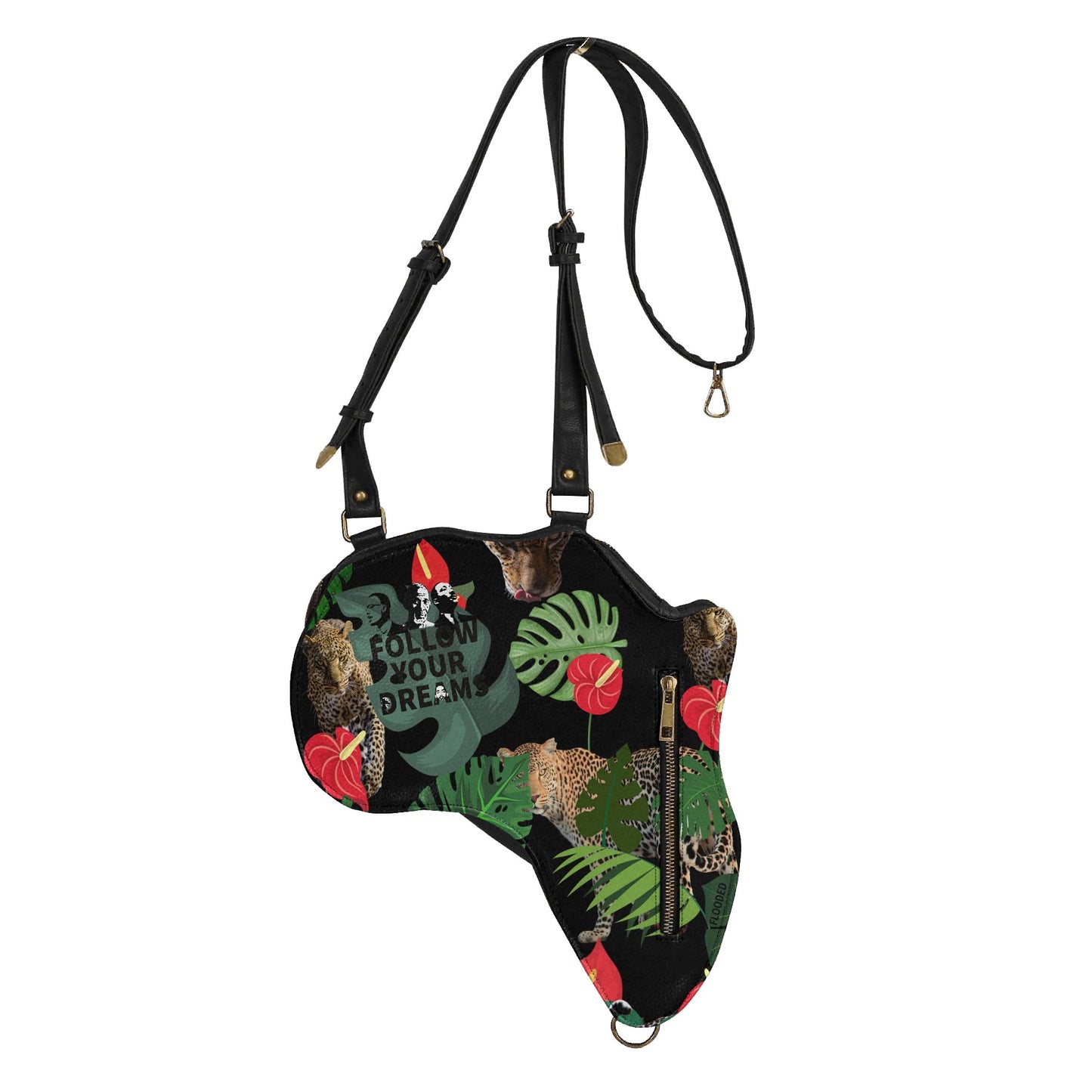 Follow Your Dreams Leather Africa Map Bag