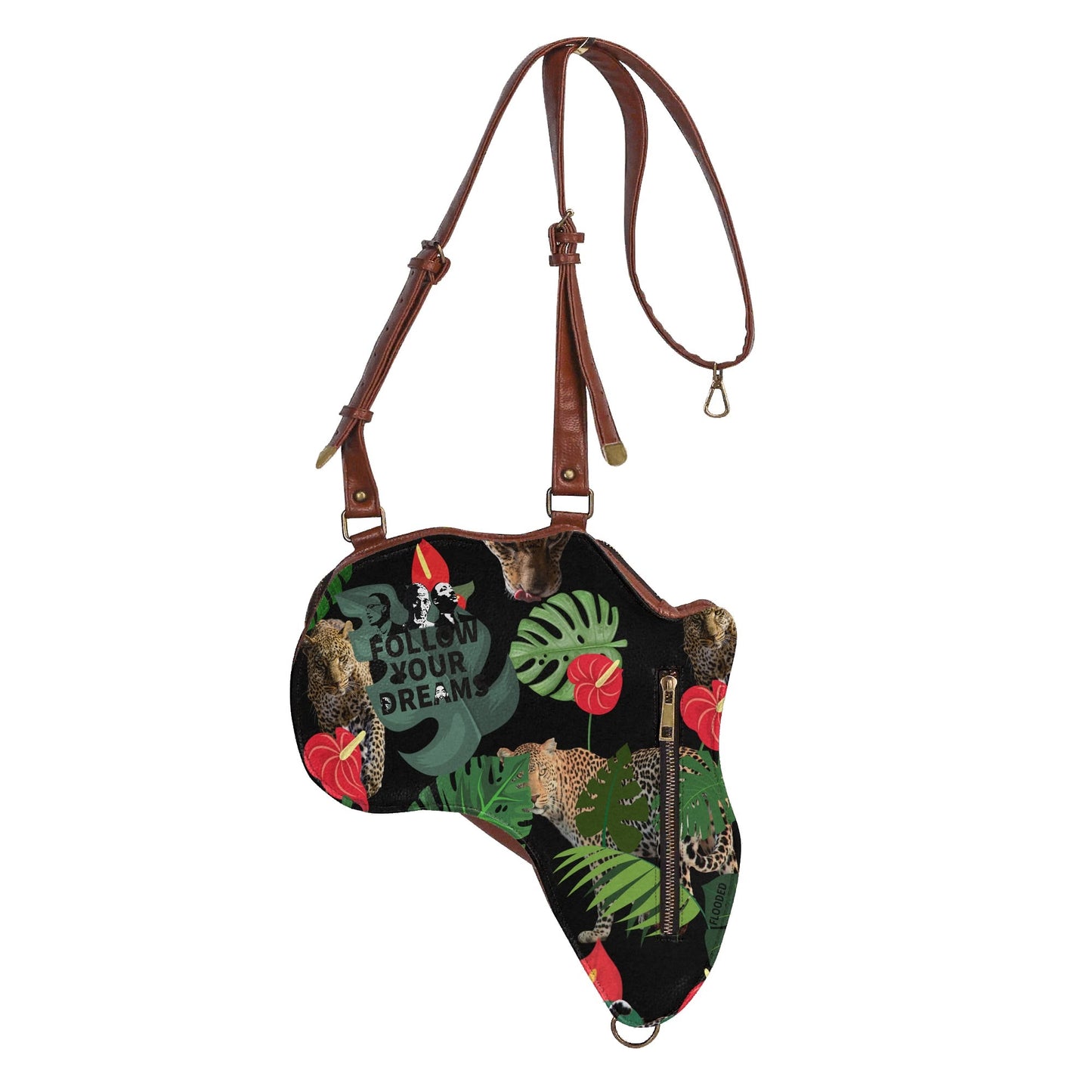 Follow Your Dreams Leather Africa Map Bag