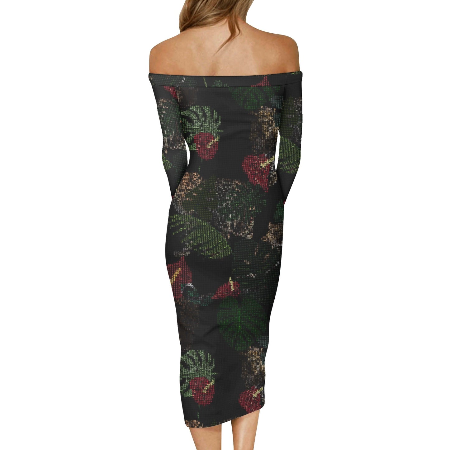 FLOODED Womens Off The Shoulder Long Sleeve Elegant Wrap Dress