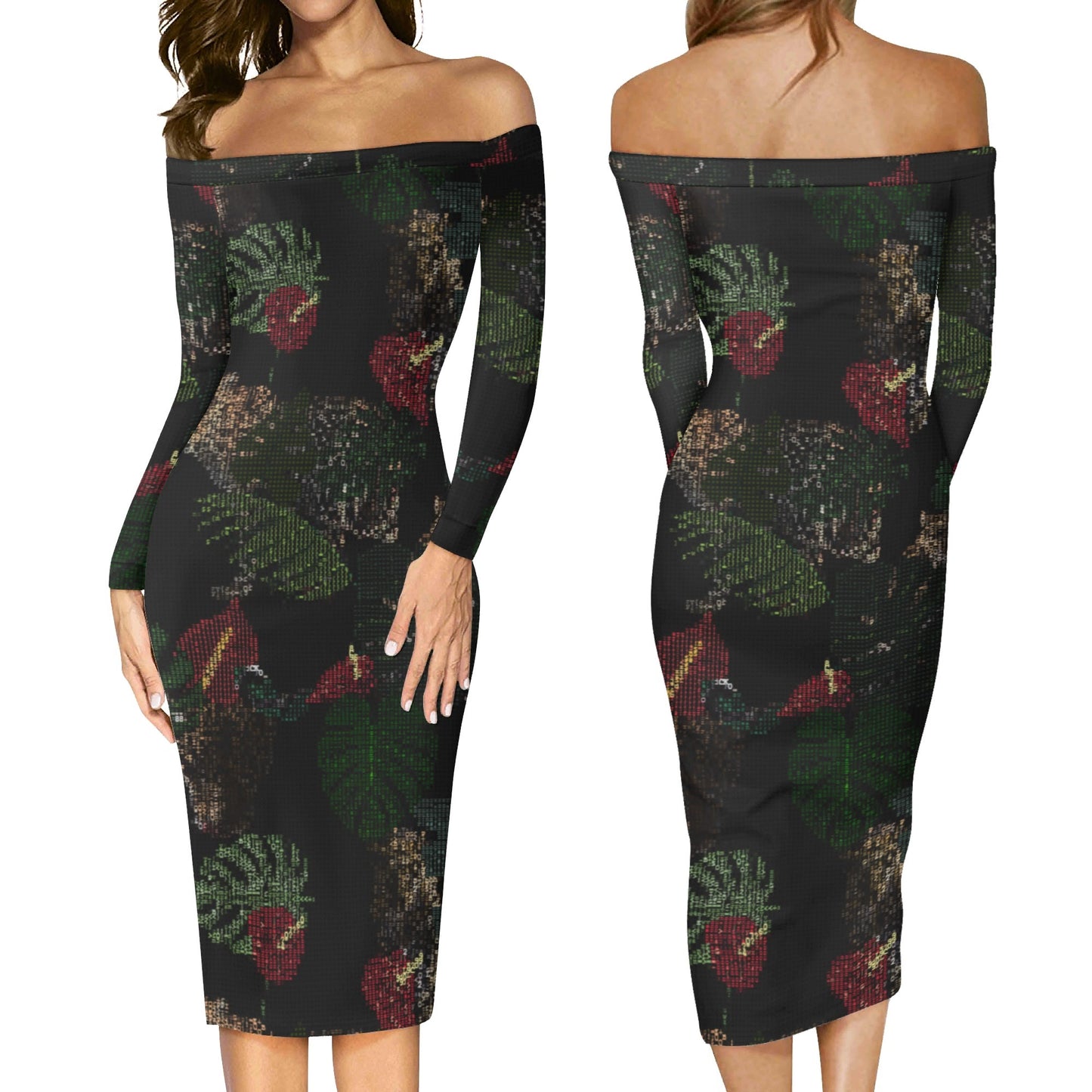 FLOODED Womens Off The Shoulder Long Sleeve Elegant Wrap Dress