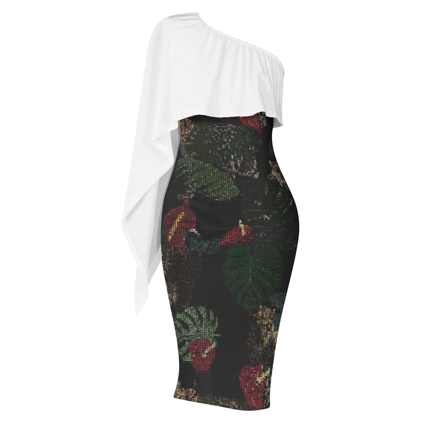 FLOODED Womens One Shoulder Sleeve Evening Formal Dress