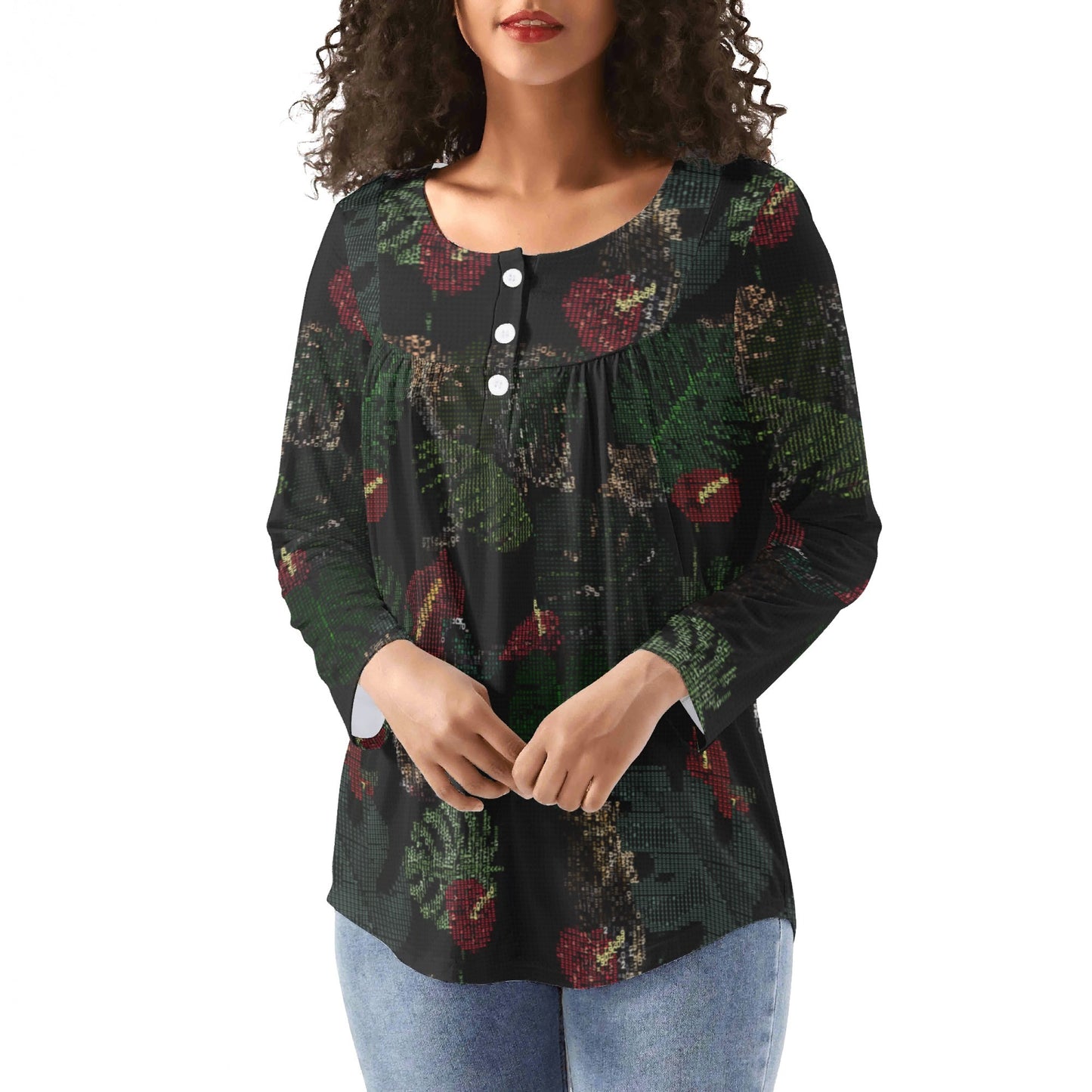 FLOODED Womens Long Sleeve Loose Flare Blouse