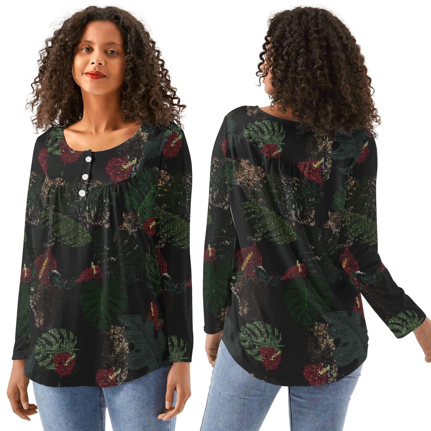 FLOODED Womens Long Sleeve Loose Flare Blouse