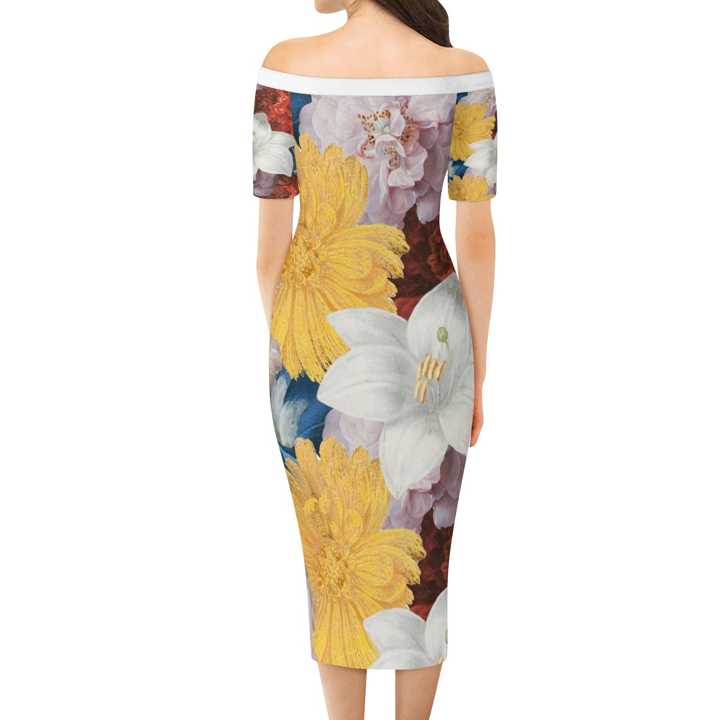 FLOODED VIBES Womens Off The Shoulder Short Sleeve Elegant Wrap Dress