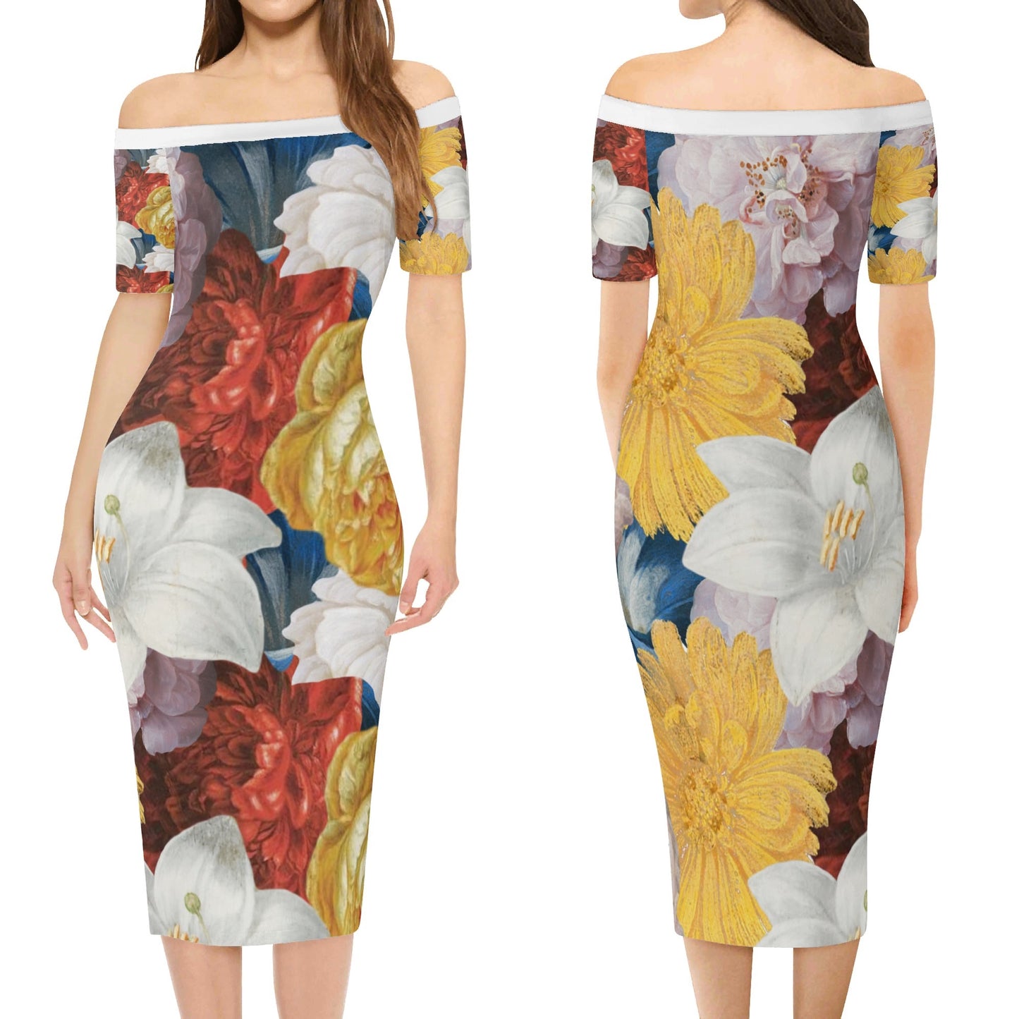 FLOODED VIBES Womens Off The Shoulder Short Sleeve Elegant Wrap Dress