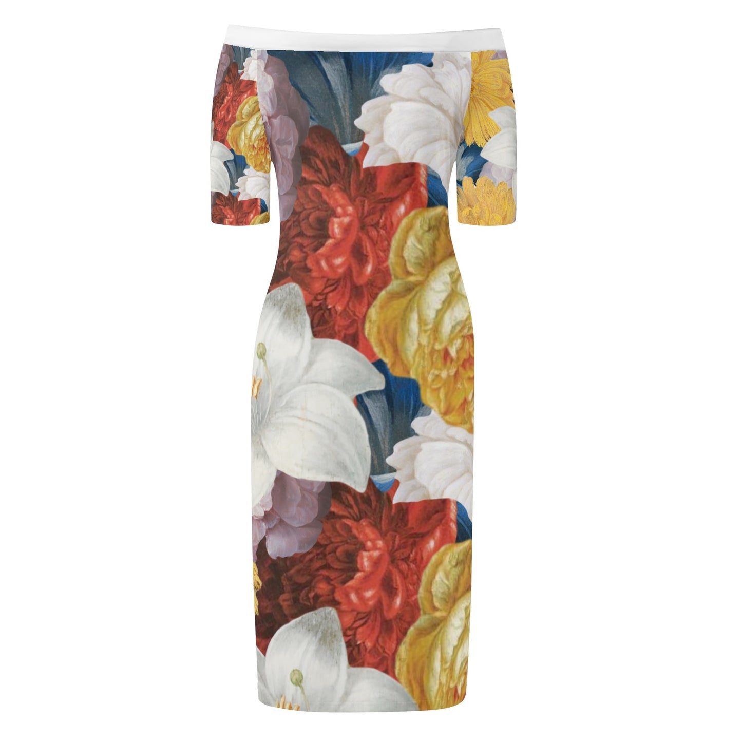 FLOODED VIBES Womens Off The Shoulder Short Sleeve Elegant Wrap Dress