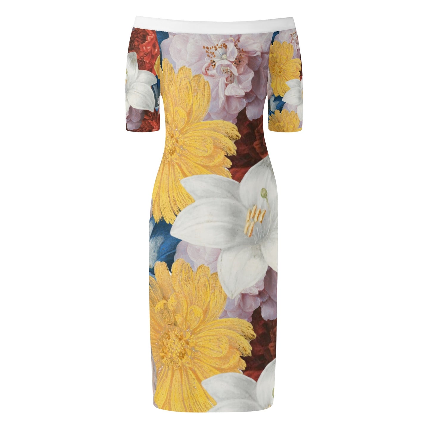 FLOODED VIBES Womens Off The Shoulder Short Sleeve Elegant Wrap Dress
