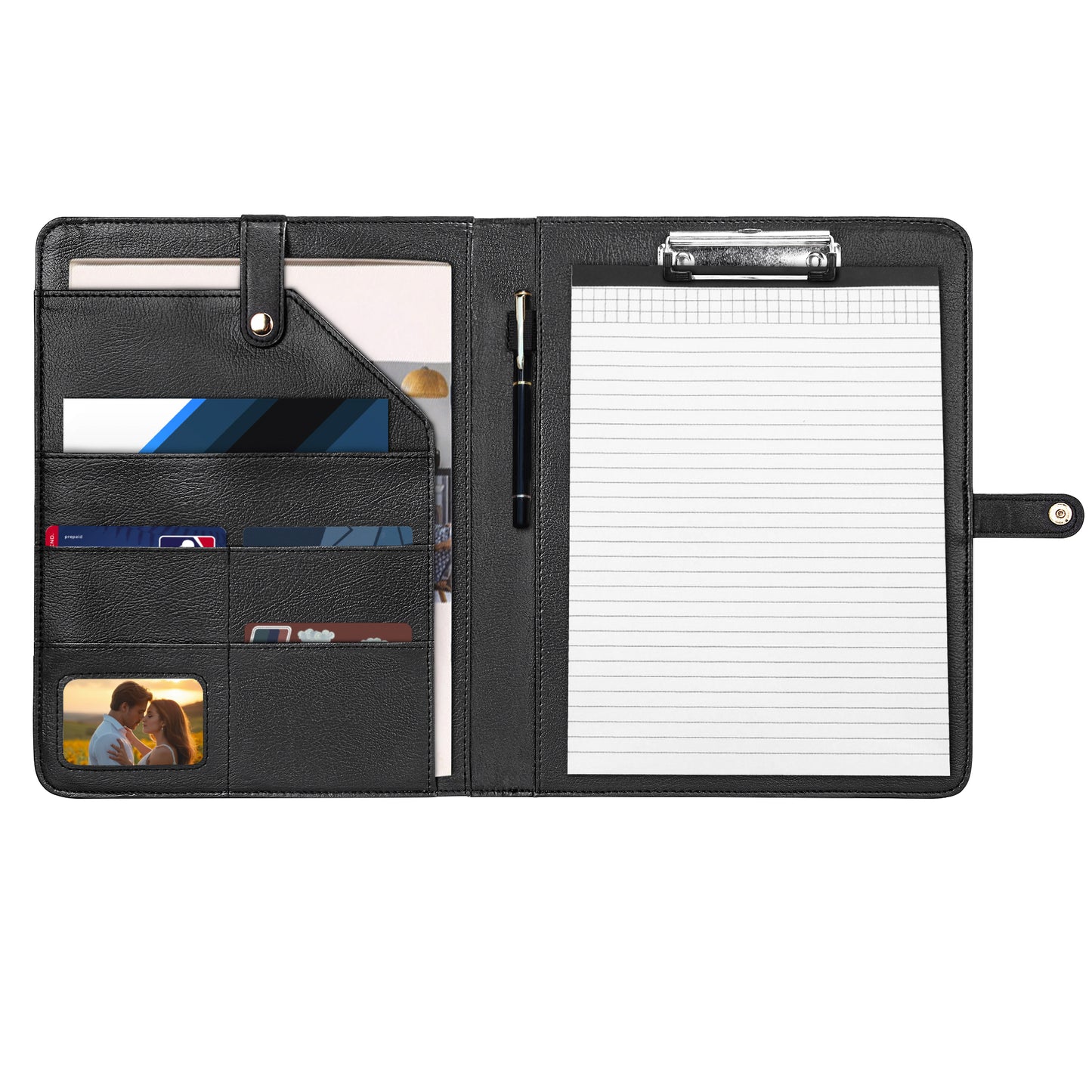 Foldable Leather Portfolio Organizer with Clipboard for Paperwork and Students (with clip)