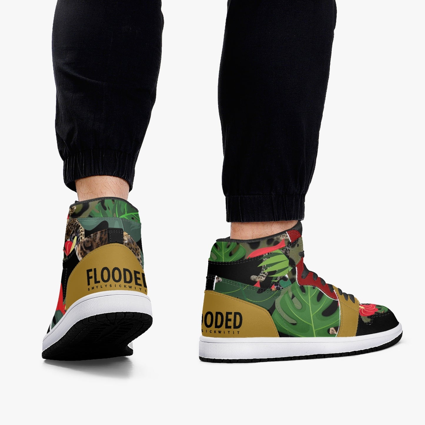 New Flooded Jungle Black High-Top Leather Sneakers