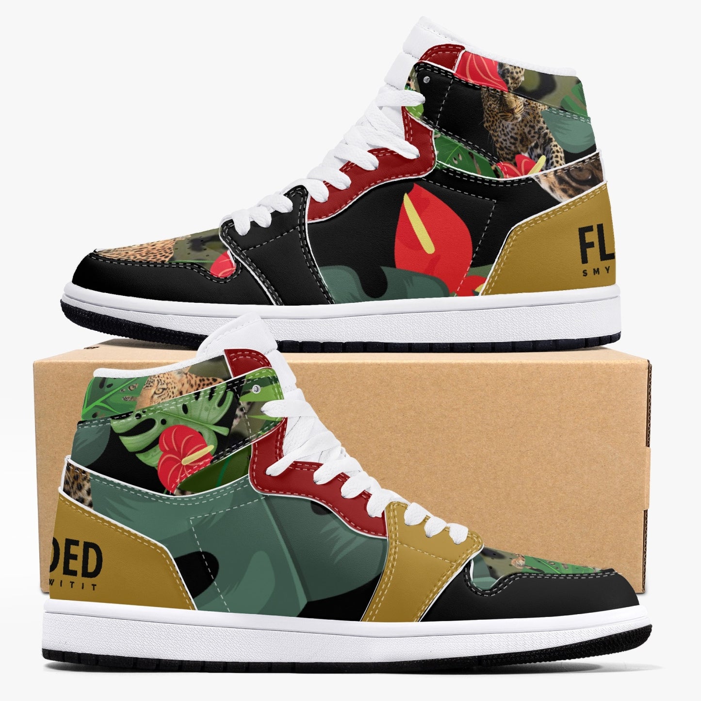 New Flooded Jungle Black High-Top Leather Sneakers