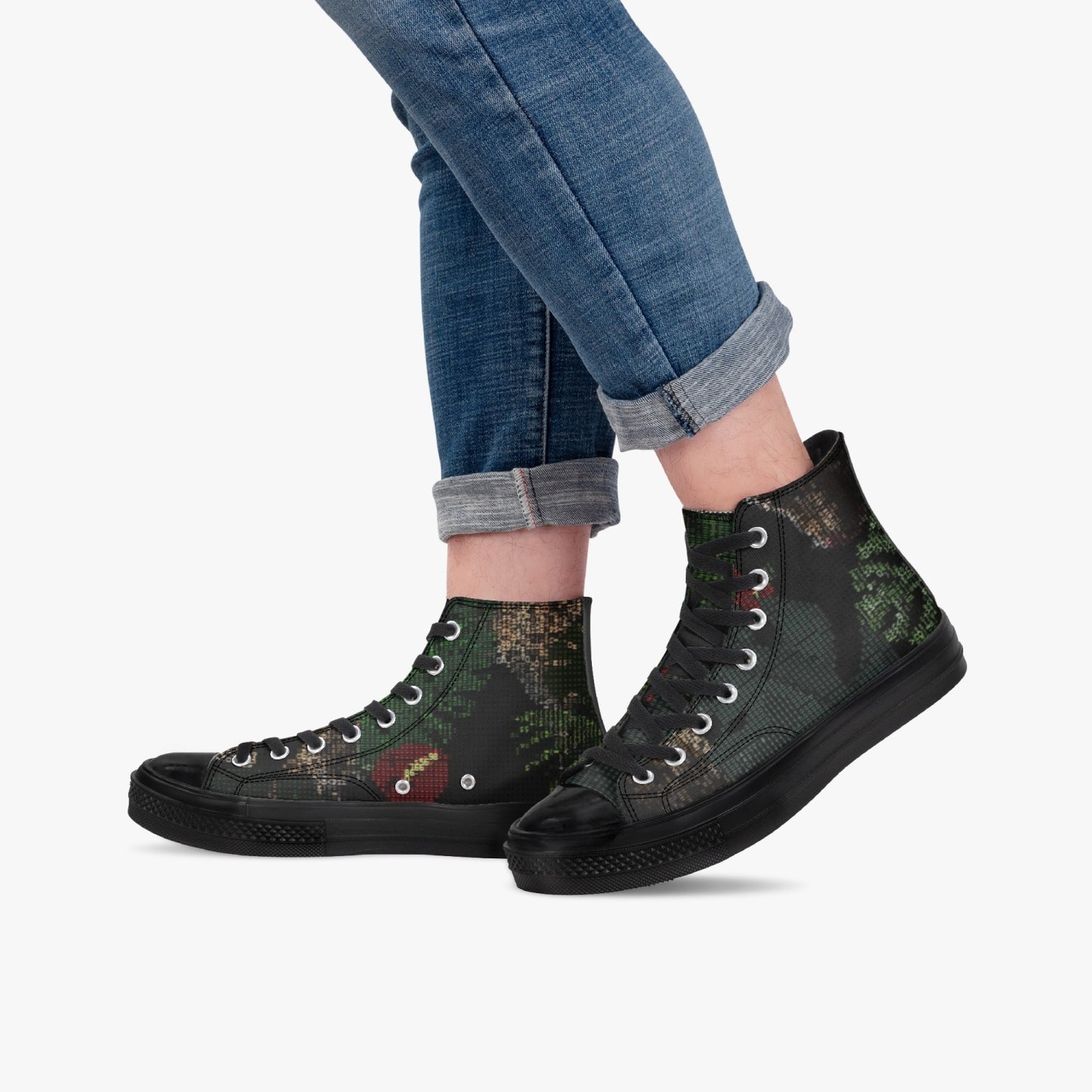 New Balanced High-Top Canvas Shoes - Black