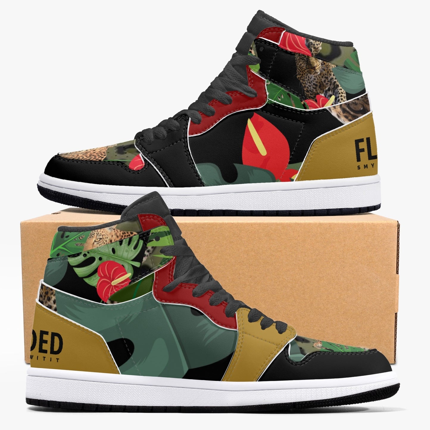 New Flooded Jungle Black High-Top Leather Sneakers