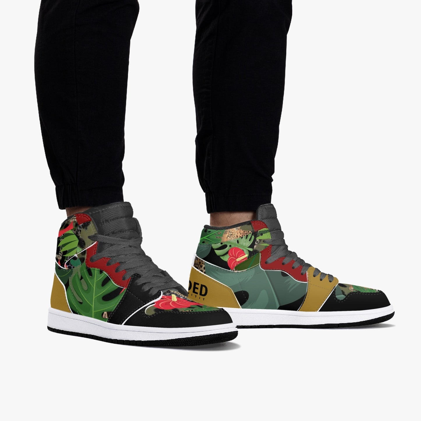 New Flooded Jungle Black High-Top Leather Sneakers