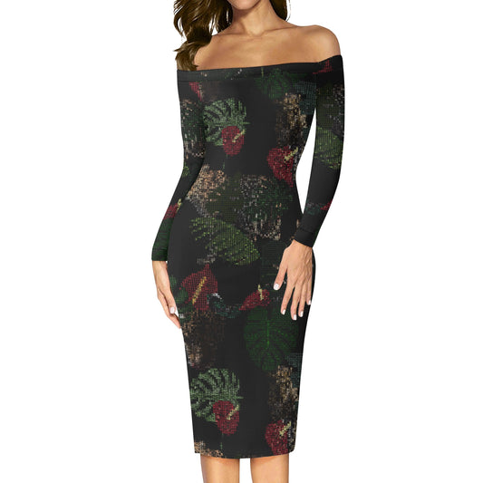 FLOODED Womens Off The Shoulder Long Sleeve Elegant Wrap Dress