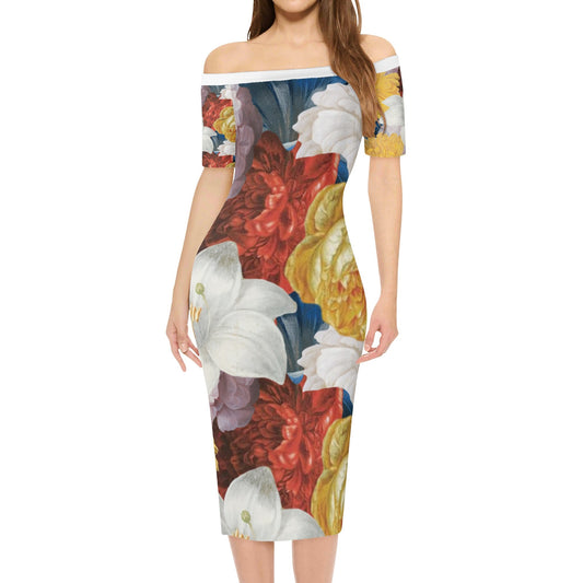 FLOODED VIBES Womens Off The Shoulder Short Sleeve Elegant Wrap Dress