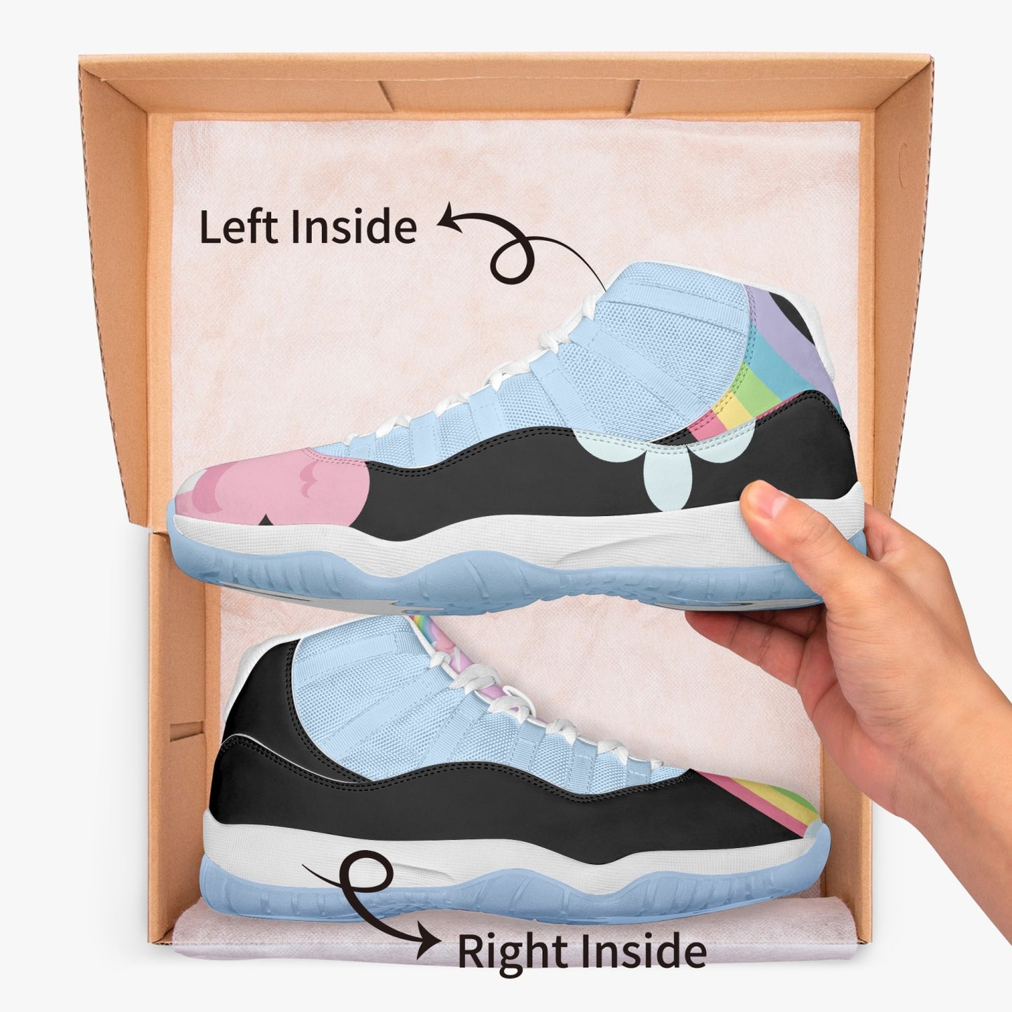 Cotton Candy Clouds Basketball Sneakers -Blue Sole